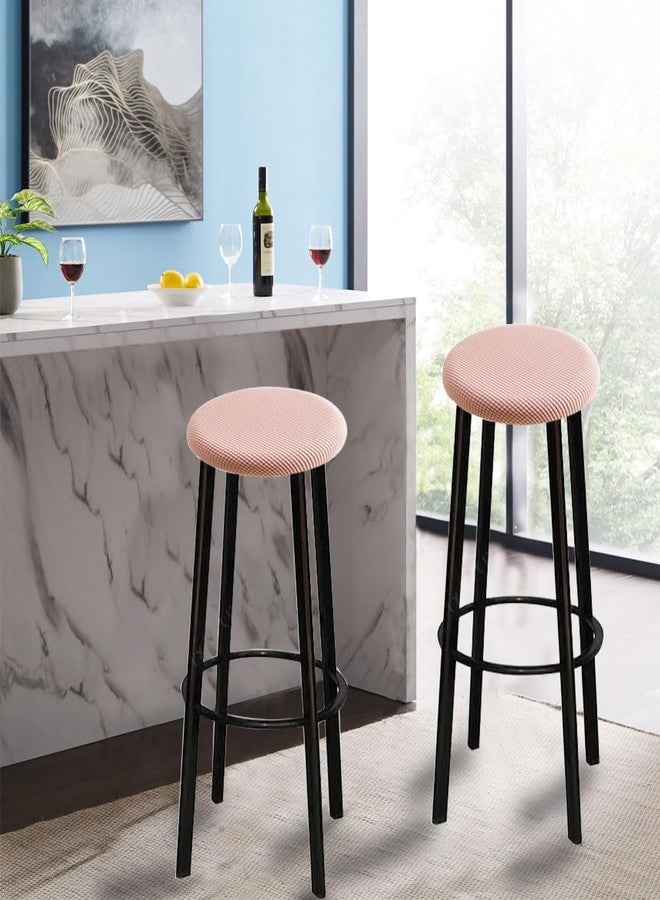 Lussenwert Round Bar Stool Covers Set of 2, Jacquard Round Stool Cushion Cover for Dia.12-16", Elastic Seat Covers for Round Seat Cushions with Elastic Band Pink - Image 3